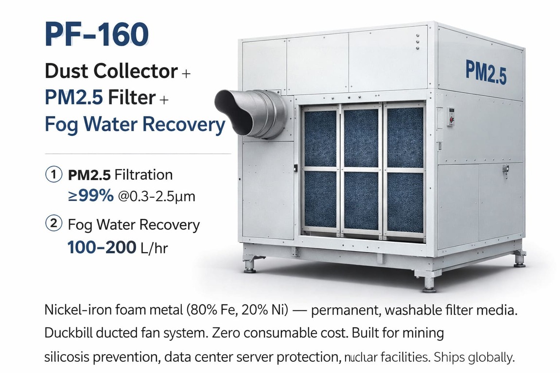 PF‑160 3‑in‑1 Industrial Dust, Mist & Fog Collector System with washable nickel‑iron foam metal filters