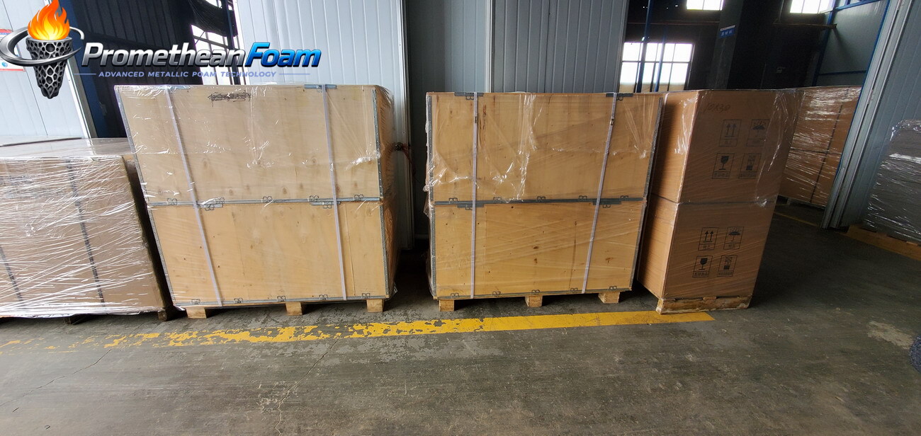 Metal foam manufacturer PrometheanFoam factory shipping area - 180 pieces ready for global delivery, total weight 9.5kg - ISO certified production facility